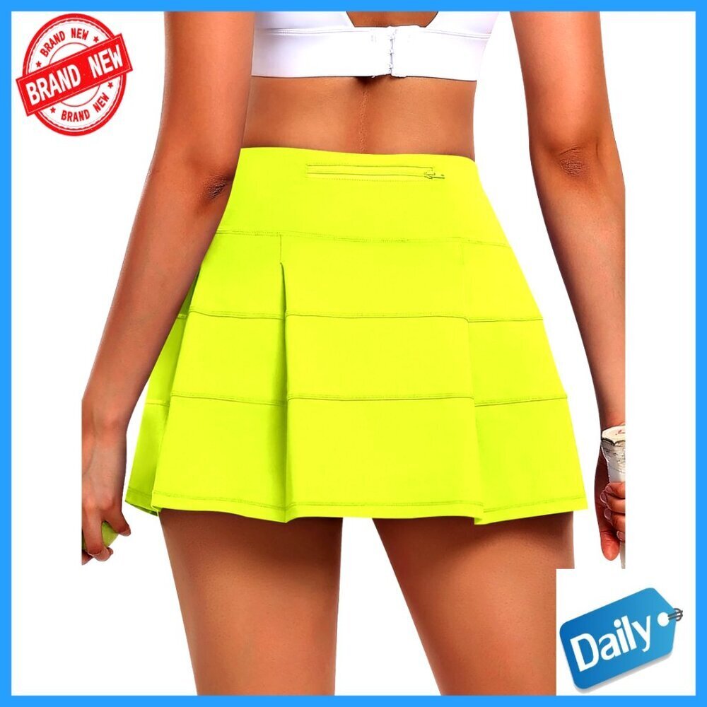 High Waist Pleated Tennis Skort with Pockets and Built-in Shorts